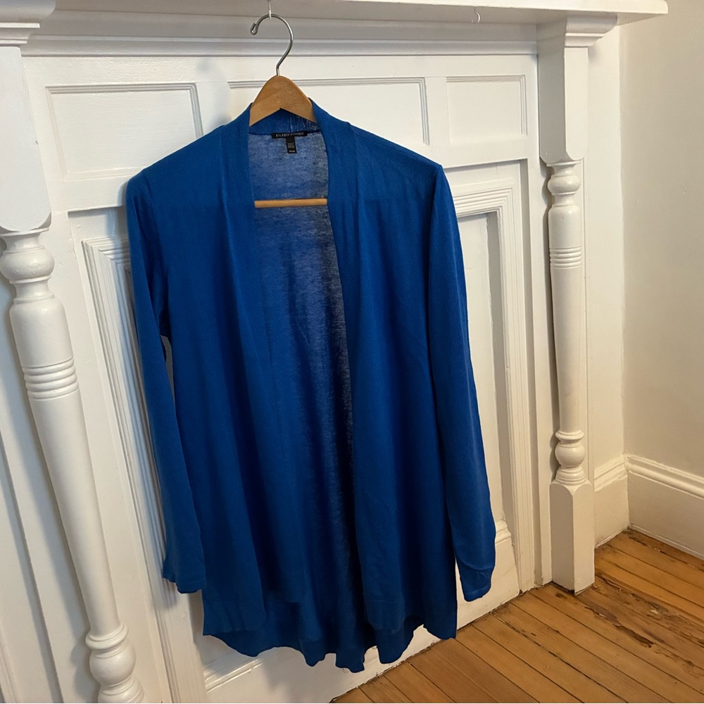 Eileen Fisher Blue Silk and Tencil Cardigan